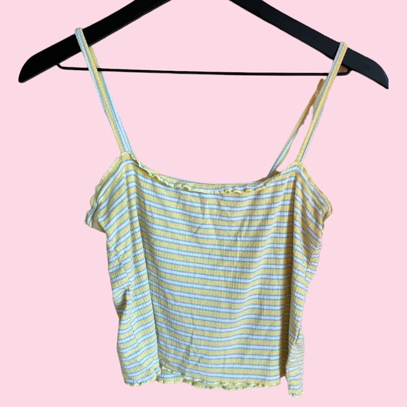 Yellow & Blue Striped Crop Tank Top - Picture 1 of 4